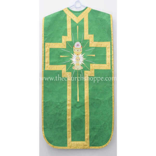 GREEN ROMAN FIDDLEBACK CHASUBLE AND MASS SET WITH EUCHARIST EMBROIDERY