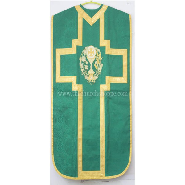 GREEN ROMAN FIDDLEBACK CHASUBLE AND MASS SET WITH EUCHARIST EMBROIDERY