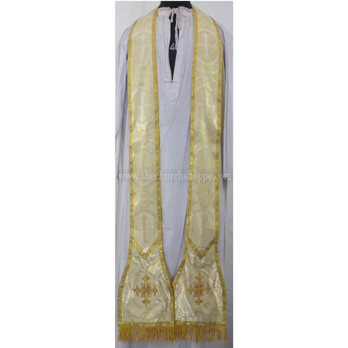 METALLIC GOLD ROMAN FIDDLEBACK CHASUBLE AND MASS SET WITH EUCHARIST EMBROIDERY - Image 3