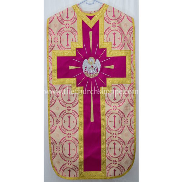DARK ROSE METALLIC ROMAN FIDDLEBACK CHASUBLE AND MASS SET WITH PELICAN EMBROIDERY