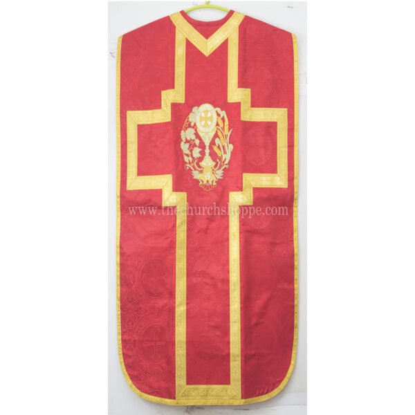 RED ROMAN FIDDLEBACK CHASUBLE AND MASS SET WITH EUCHARIST EMBROIDERY