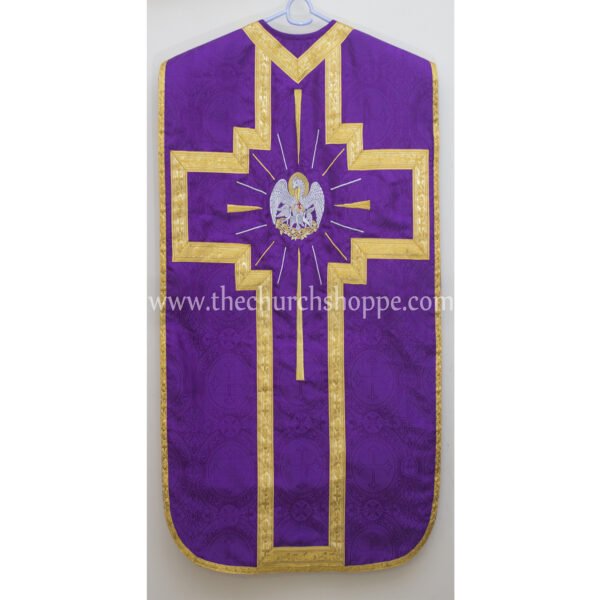 PURPLE ROMAN FIDDLEBACK CHASUBLE AND MASS SET WITH PELICAN EMBROIDERY