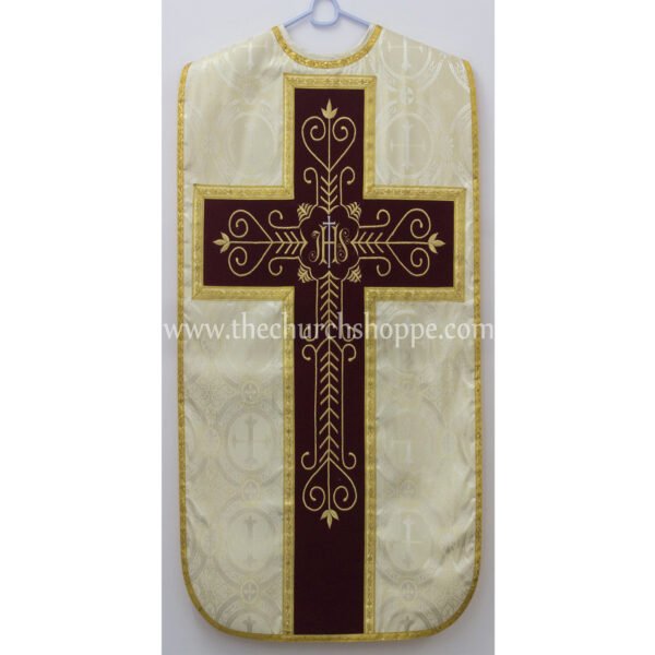 METALLIC GOLD ROMAN FIDDLEBACK CHASUBLE AND MASS SET WITH IHS EMBROIDERY