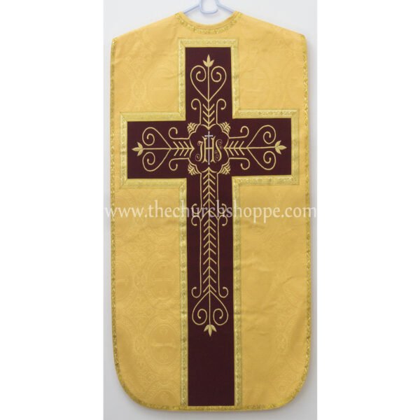 YELLOW ROMAN FIDDLEBACK CHASUBLE AND MASS SET WITH IHS EMBROIDERY