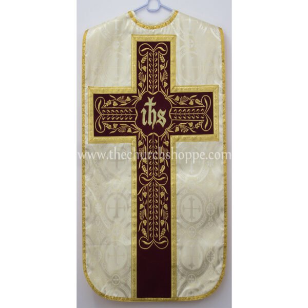 METALLIC GOLD ROMAN FIDDLEBACK CHASUBLE AND MASS SET WITH IHS EMBROIDERY