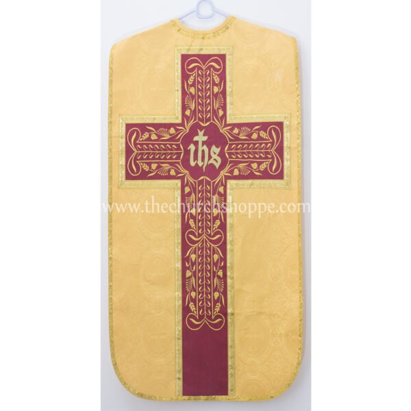 YELLOW ROMAN FIDDLEBACK CHASUBLE AND MASS SET WITH IHS EMBROIDERY