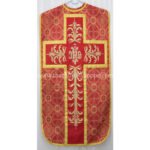 METALLIC RED ROMAN FIDDLEBACK CHASUBLE AND MASS SET WITH IHS EMBROIDERY