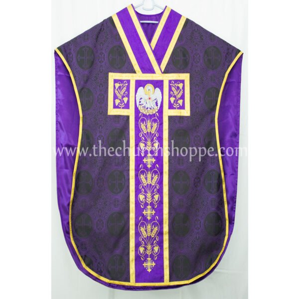 BLACK WITH PURPLE ST. PHILIP NERI VESTMENT AND MASS SET WITH PELICAN EMBROIDERY