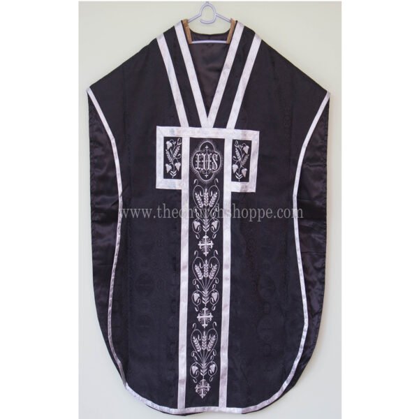 BLACK ST. PHILIP NERI VESTMENT AND MASS SET WITH IHS EMBROIDERY
