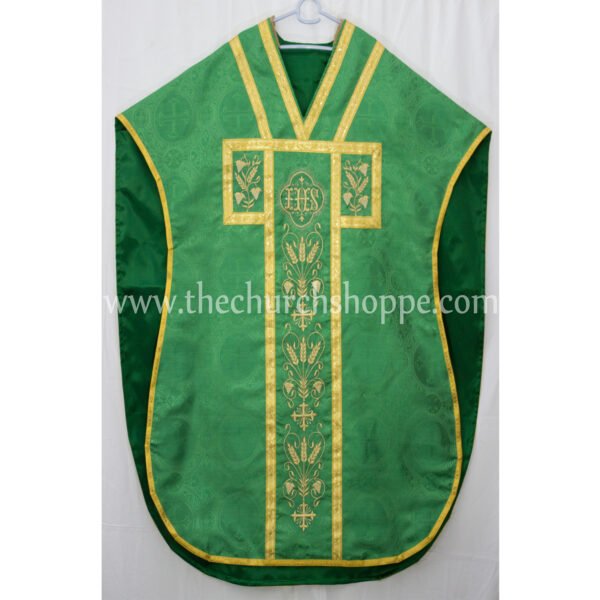 GREEN ST. PHILIP NERI VESTMENT AND MASS SET WITH IHS EMBROIDERY