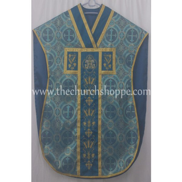 METALLIC MARIAN BLUE ST. PHILIP NERI VESTMENT AND MASS SET WITH AVE MARIA EMBROIDERY
