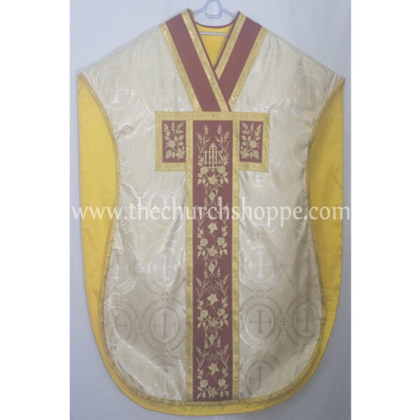 METALLIC GOLD ST. PHILIP NERI VESTMENT AND MASS SET WITH IHS EMBROIDERY