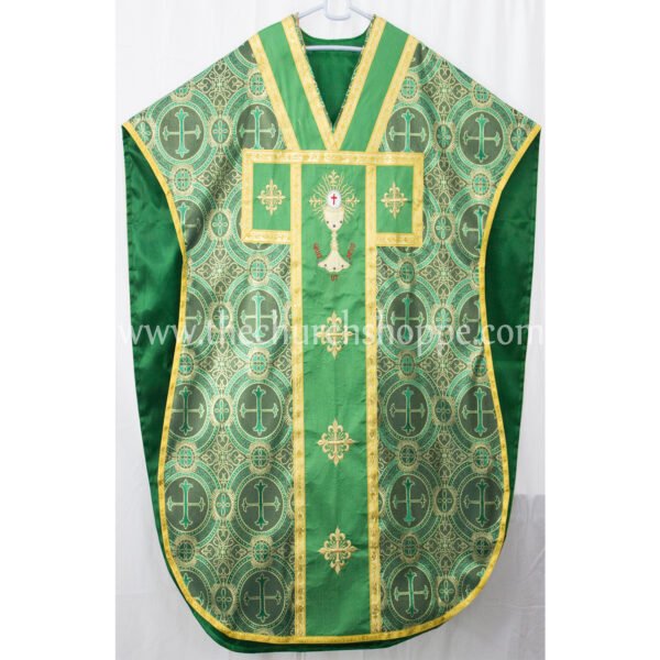 METALLIC GREEN ST. PHILIP NERI VESTMENT AND MASS SET WITH EUCHARIST EMBROIDERY