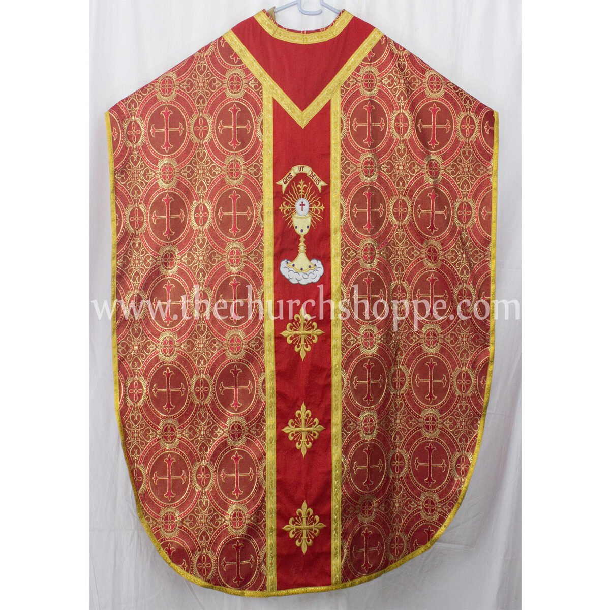 METALLIC RED ST. PHILIP NERI VESTMENT AND MASS SET WITH EUCHARIST EMBROIDERY - Image 2