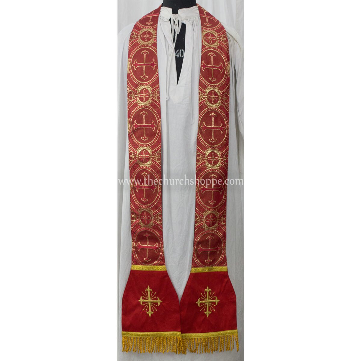 METALLIC RED ST. PHILIP NERI VESTMENT AND MASS SET WITH EUCHARIST EMBROIDERY - Image 3