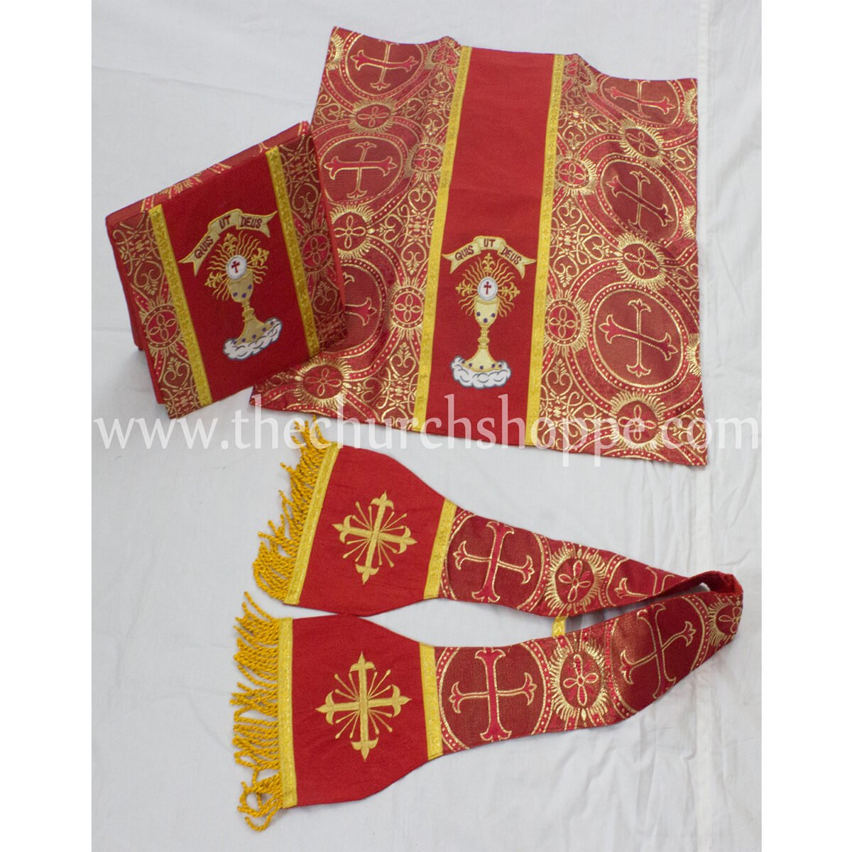 METALLIC RED ST. PHILIP NERI VESTMENT AND MASS SET WITH EUCHARIST EMBROIDERY - Image 4
