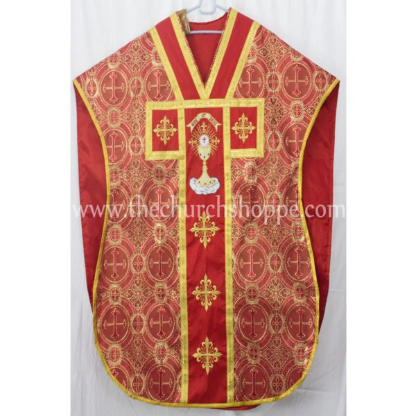 METALLIC RED ST. PHILIP NERI VESTMENT AND MASS SET WITH EUCHARIST EMBROIDERY