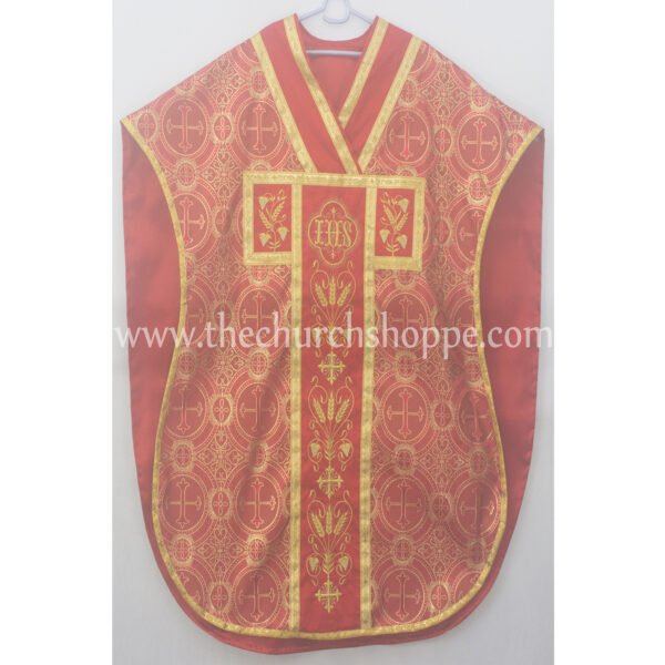 METALLIC RED ST. PHILIP NERI VESTMENT AND MASS SET WITH IHS EMBROIDERY