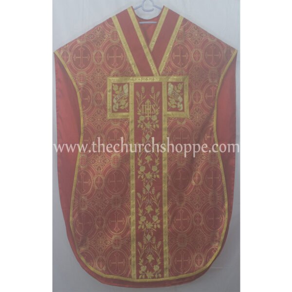 METALLIC RED ST. PHILIP NERI VESTMENT AND MASS SET WITH IHS EMBROIDERY