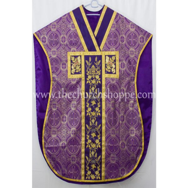 METALLIC PURPLE ST. PHILIP NERI VESTMENT AND MASS SET WITH IHS EMBROIDERY