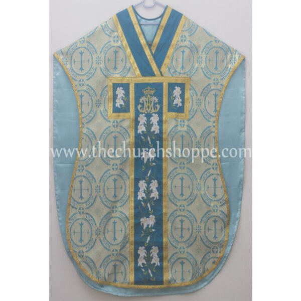 MARIAN BLUE METALLIC ST. PHILIP NERI VESTMENT AND MASS SET WITH AVE MARIA EMBROIDERY