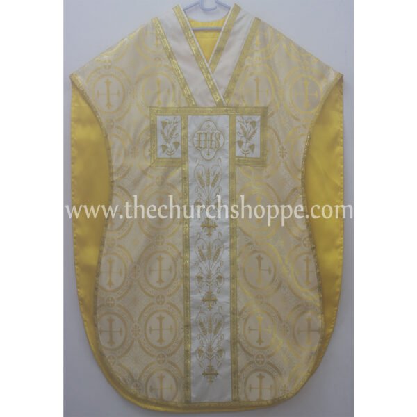 YELLOW METALLIC ST. PHILIP NERI VESTMENT AND MASS SET WITH IHS EMBROIDERY