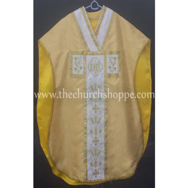 YELLOW ST. PHILIP NERI VESTMENT AND MASS SET WITH IHS EMBROIDERY