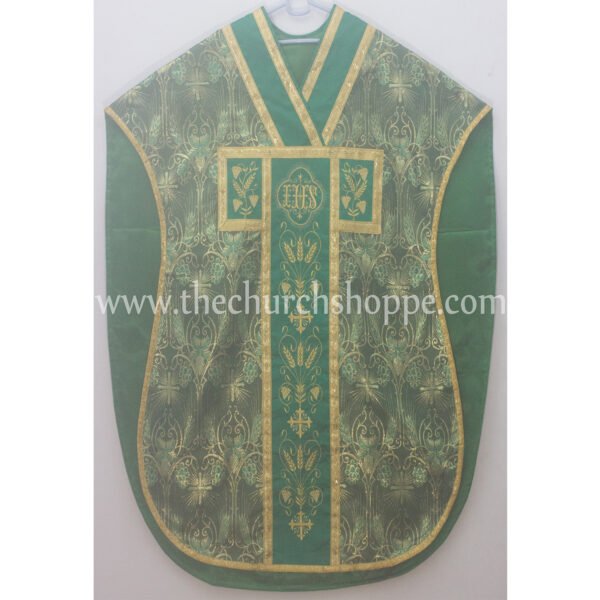 METALLIC GREEN ST. PHILIP NERI VESTMENT AND MASS SET WITH IHS EMBROIDERY