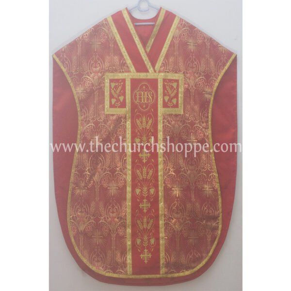 METALLIC RED ST. PHILIP NERI VESTMENT AND MASS SET WITH IHS EMBROIDERY