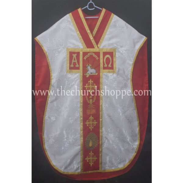 METALLIC SILVER ST. PHILIP NERI VESTMENT AND MASS SET WITH EASTER THEMED EMBROIDERY