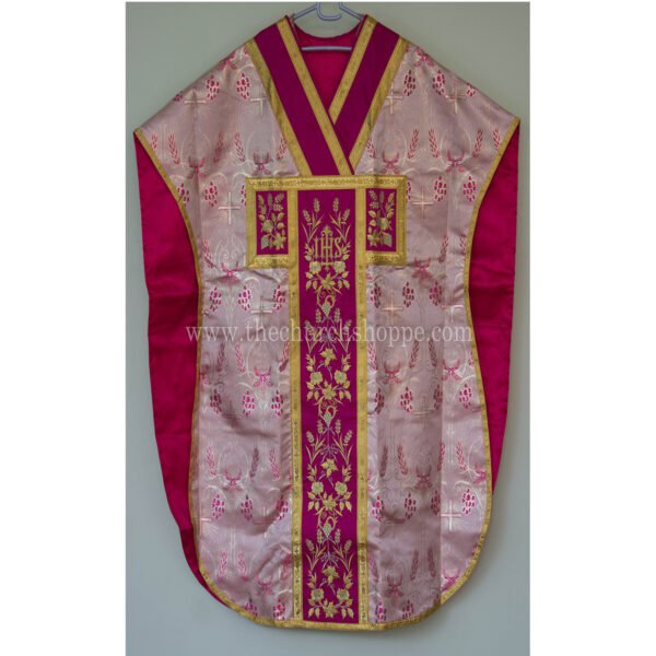 DARK ROSE METALLIC ST. PHILIP NERI VESTMENT AND MASS SET WITH IHS EMBROIDERY