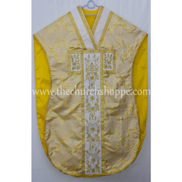 YELLOW METALLIC ST. PHILIP NERI VESTMENT AND MASS SET WITH IHS EMBROIDERY