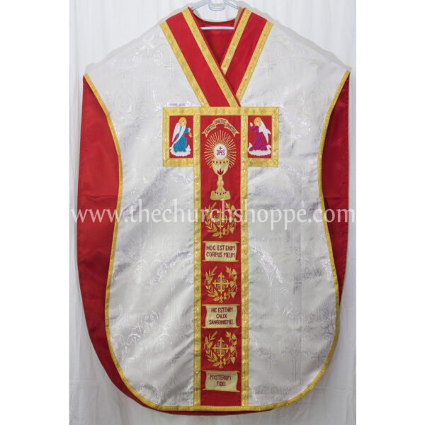 METALLIC SILVER ST. PHILIP NERI VESTMENT AND MASS SET WITH CORPUS CHRISTI EMBROIDERY