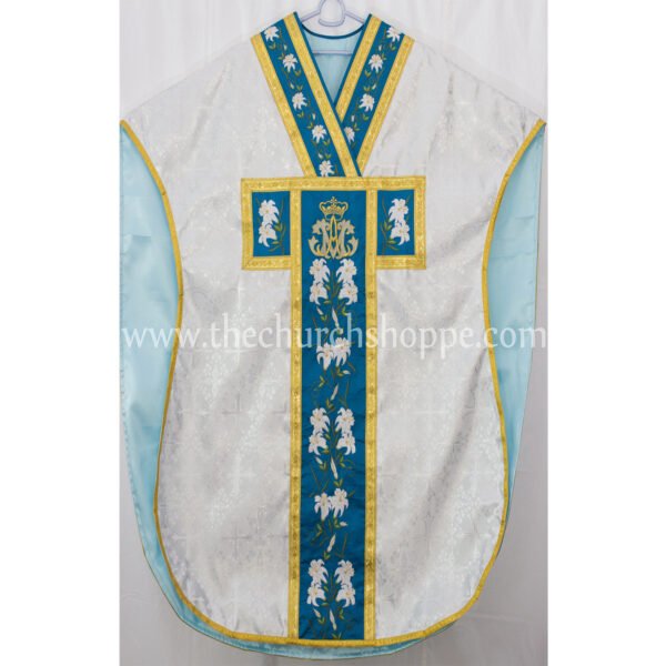 METALLIC SILVER ST. PHILIP NERI VESTMENT AND MASS SET WITH AVE MARIA EMBROIDERY