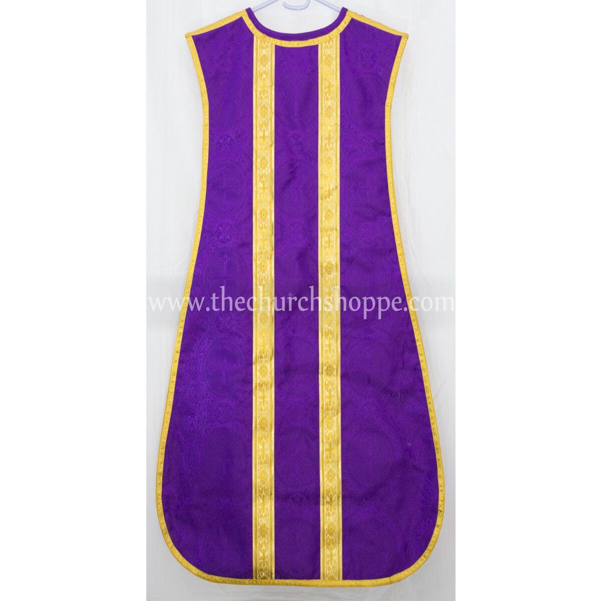 LIGHT ROSE AND PURPLE REVERSIBLE TRAVEL SPANISH FIDDLEBACK VESTMENT AND MASS SET - Image 2