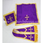 LIGHT ROSE AND PURPLE REVERSIBLE TRAVEL SPANISH FIDDLEBACK VESTMENT AND MASS SET - Image 7
