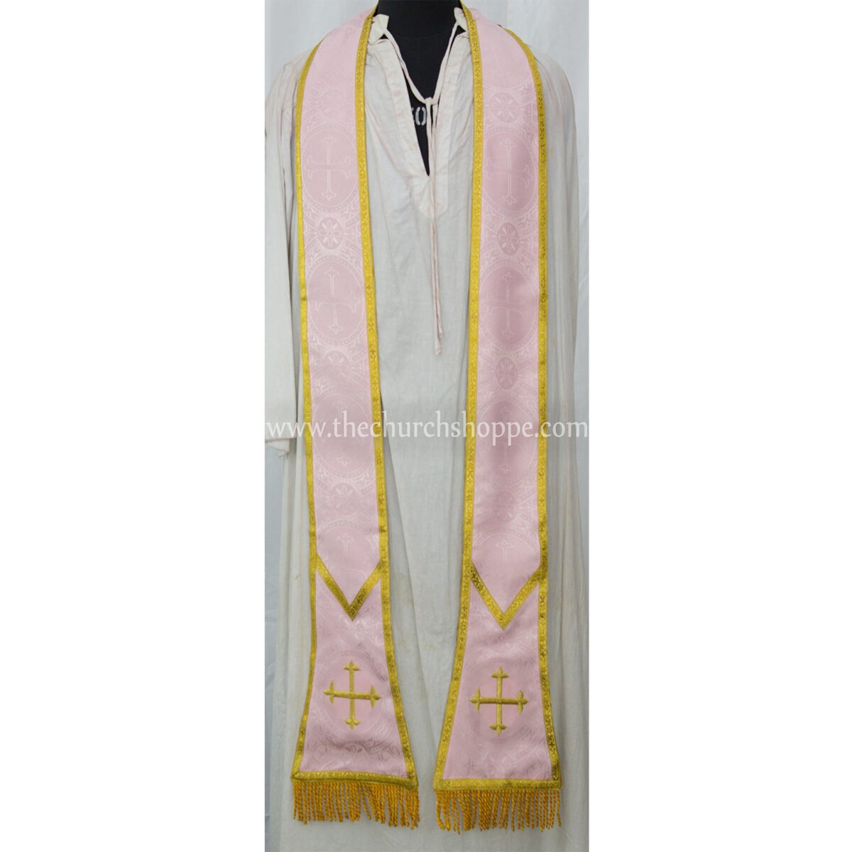 LIGHT ROSE AND PURPLE REVERSIBLE TRAVEL SPANISH FIDDLEBACK VESTMENT AND MASS SET - Image 8