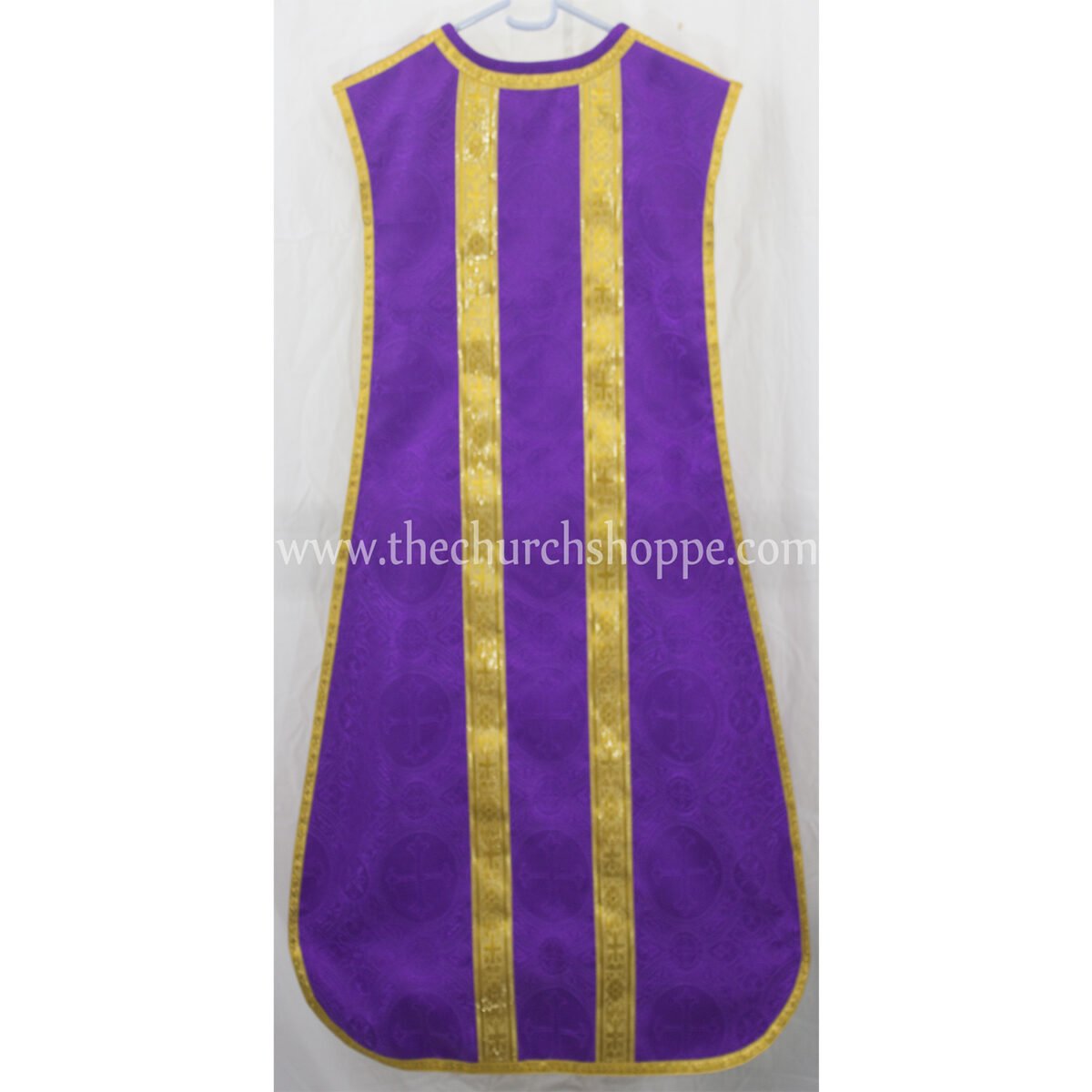 METALLIC GOLD AND PURPLE REVERSIBLE TRAVEL SPANISH FIDDLEBACK VESTMENT AND MASS SET - Image 2