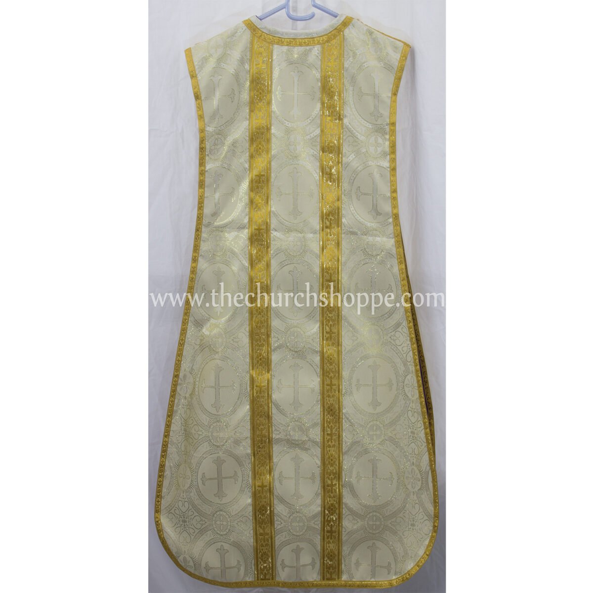 METALLIC GOLD AND PURPLE REVERSIBLE TRAVEL SPANISH FIDDLEBACK VESTMENT AND MASS SET - Image 4