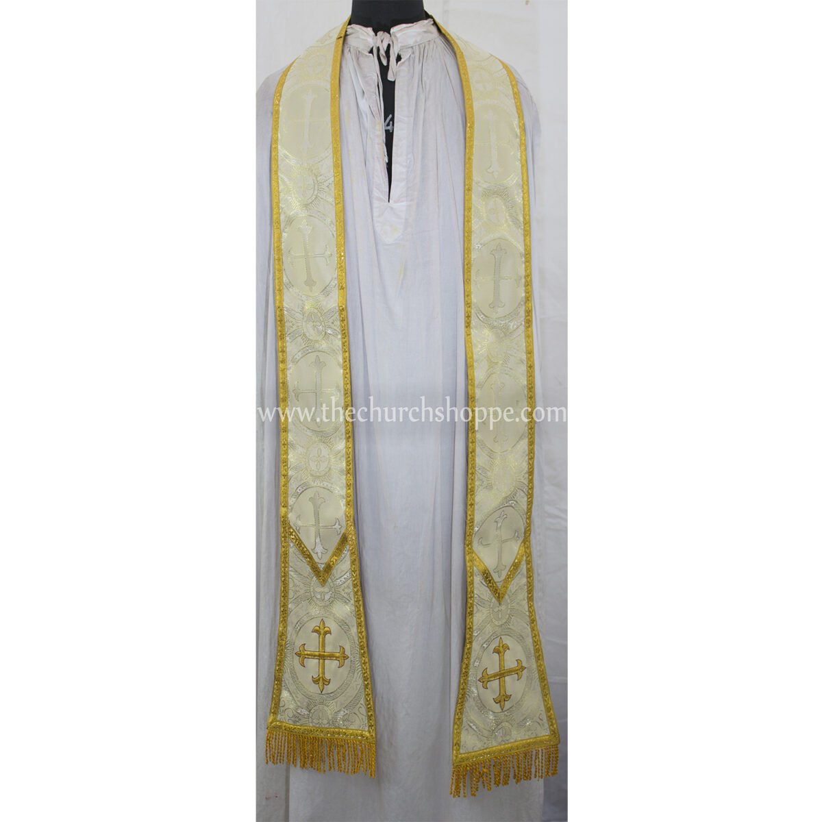 METALLIC GOLD AND PURPLE REVERSIBLE TRAVEL SPANISH FIDDLEBACK VESTMENT AND MASS SET - Image 8