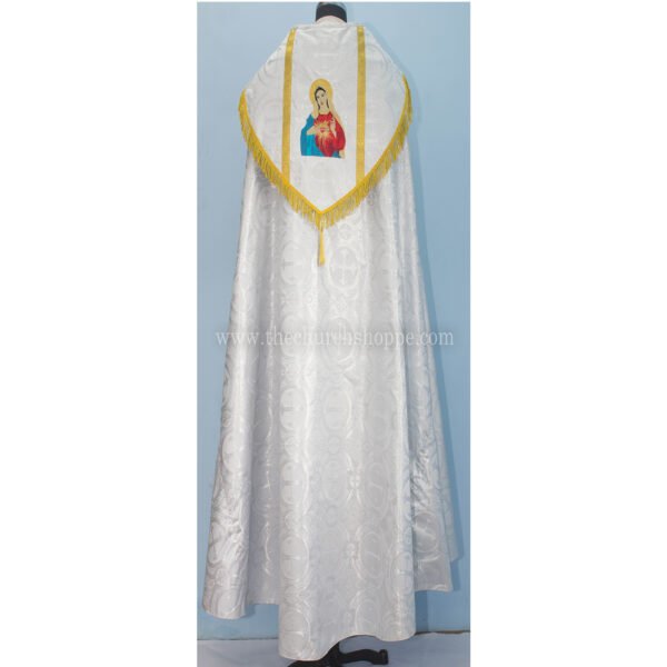 Metallic Silver Cope ,Stole Set & Humeral Veil with Embroidery of Mother Mary