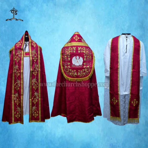 DARK ROSE ROMAN COPE AND STOLE SET WITH PELICAN EMBROIDERY