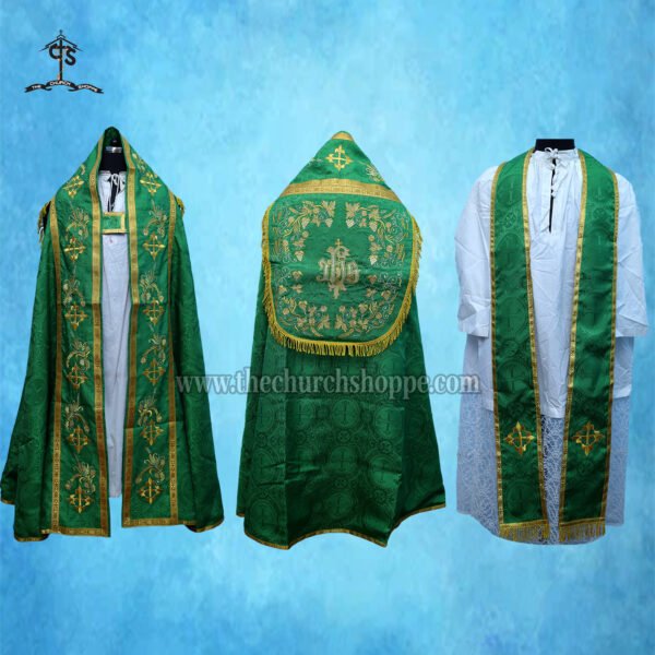 GREEN ROMAN COPE AND STOLE SET WITH IHS EMBROIDERY