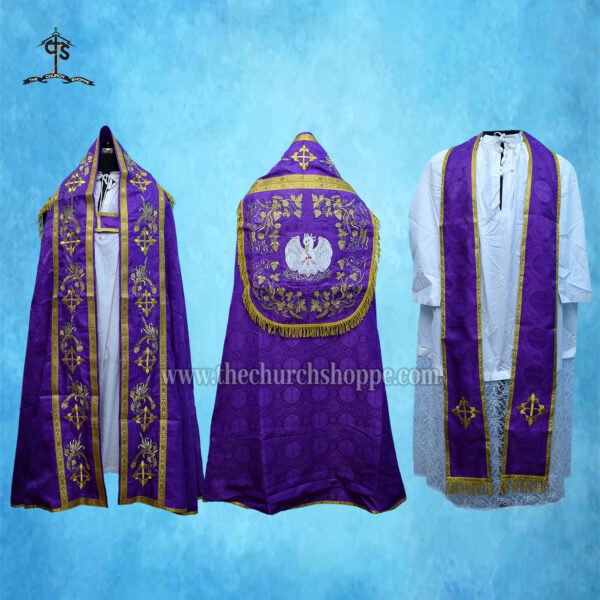 VIOLET ROMAN COPE AND STOLE SET WITH PELICAN EMBROIDERY