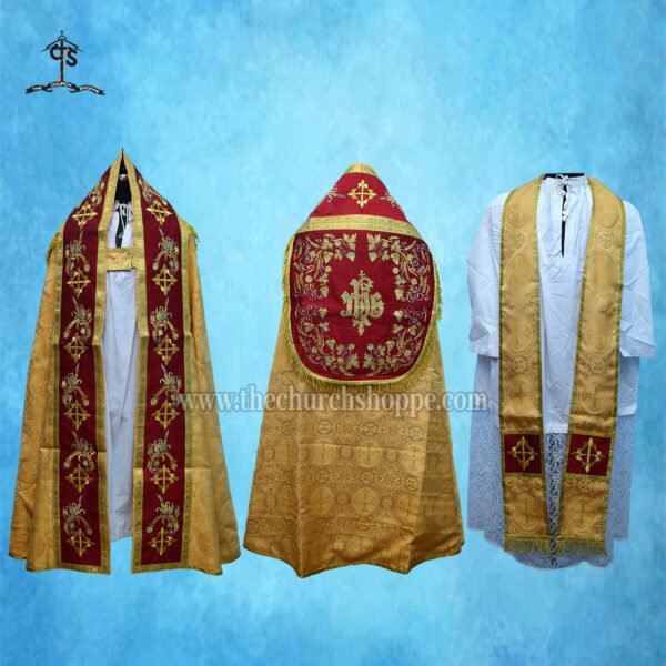 YELLOW  ROMAN COPE AND STOLE SET WITH IHS EMBROIDERY