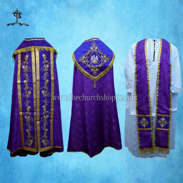 VIOLET GOTHIC COPE AND STOLE SET WITH PELICAN EMBROIDERY