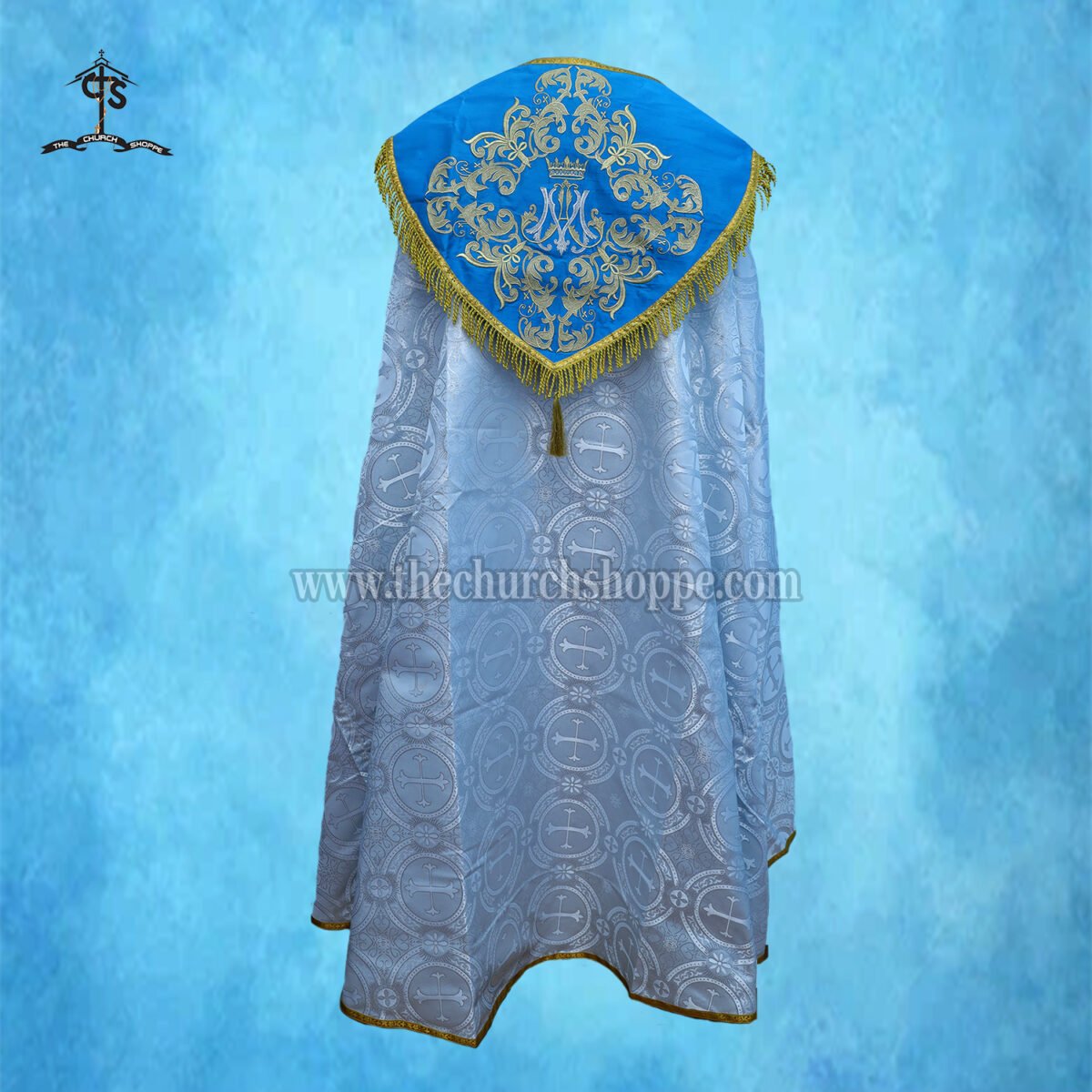 METALLIC SILVER GOTHIC COPE AND STOLE SET WITH AVE MARIA EMBROIDERY - Image 2
