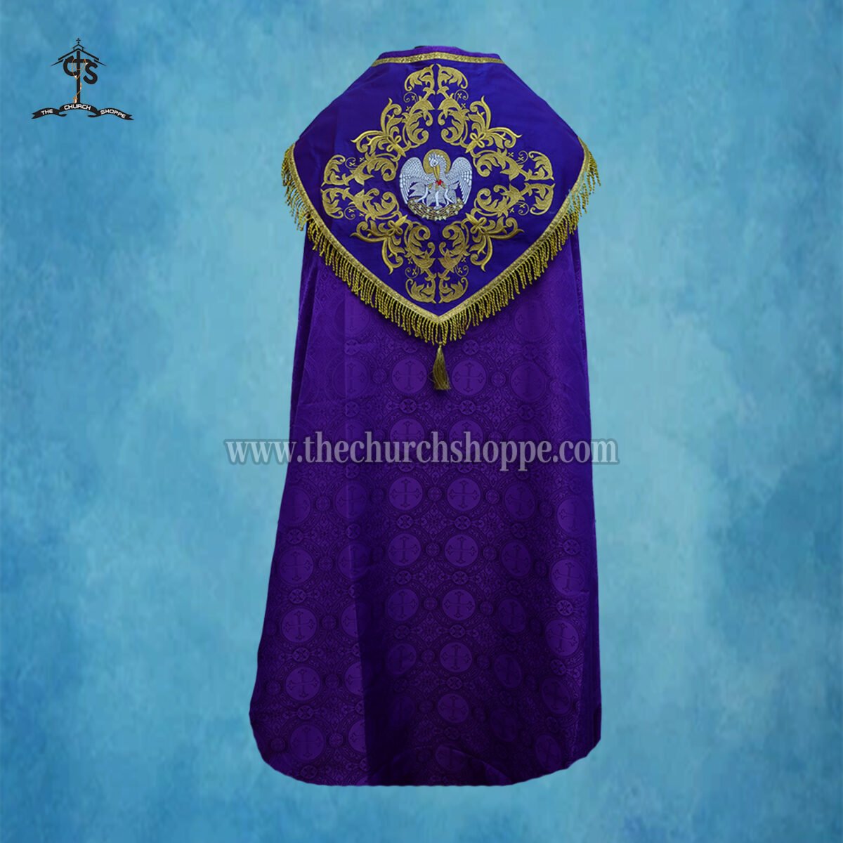 VIOLET GOTHIC COPE AND STOLE SET WITH PELICAN EMBROIDERY - Image 2