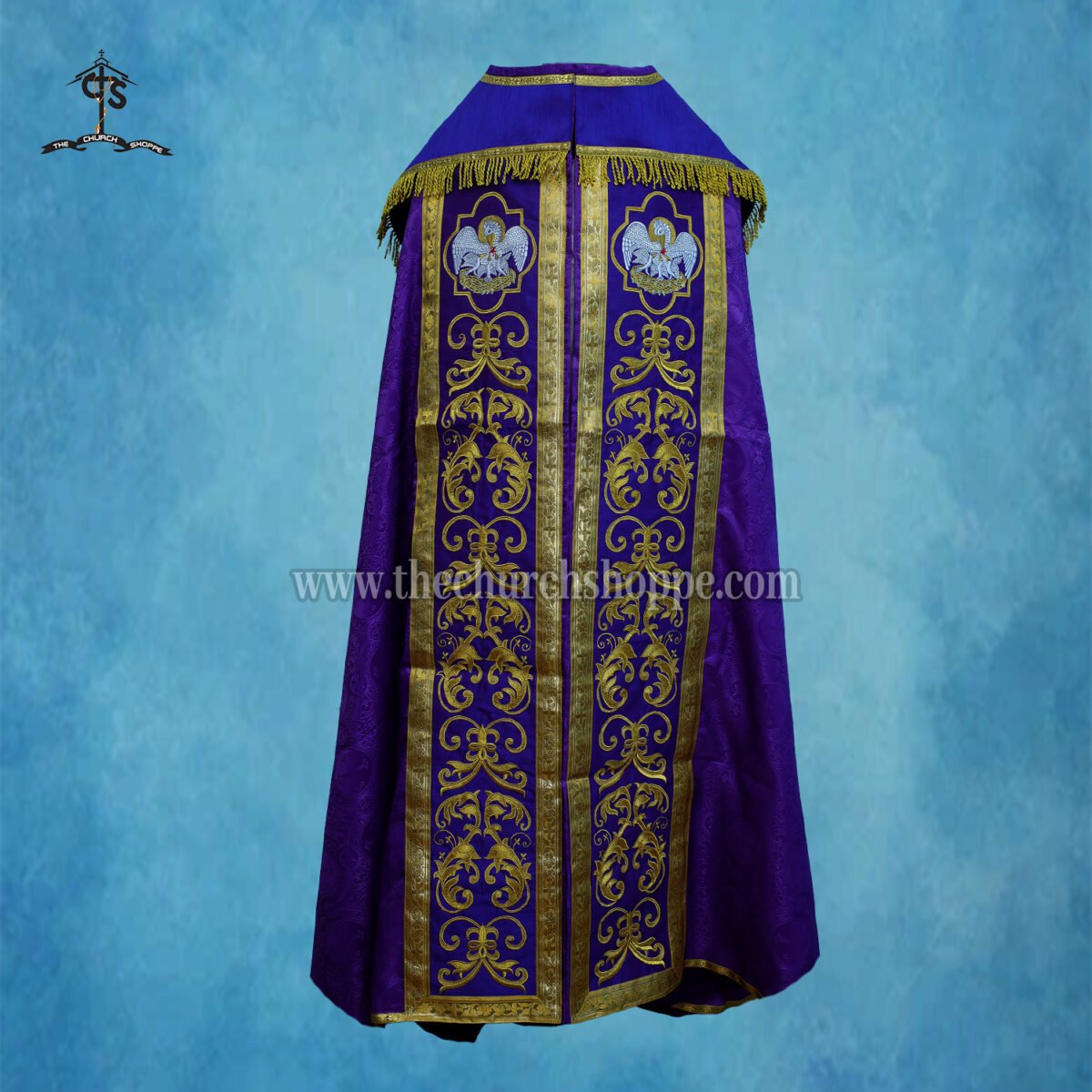 VIOLET GOTHIC COPE AND STOLE SET WITH PELICAN EMBROIDERY - Image 3