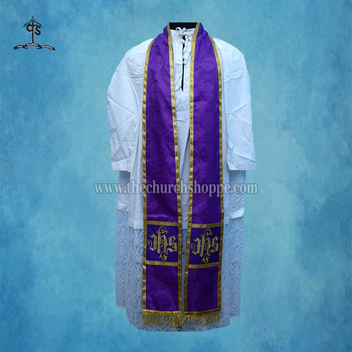 VIOLET GOTHIC COPE AND STOLE SET WITH PELICAN EMBROIDERY - Image 4